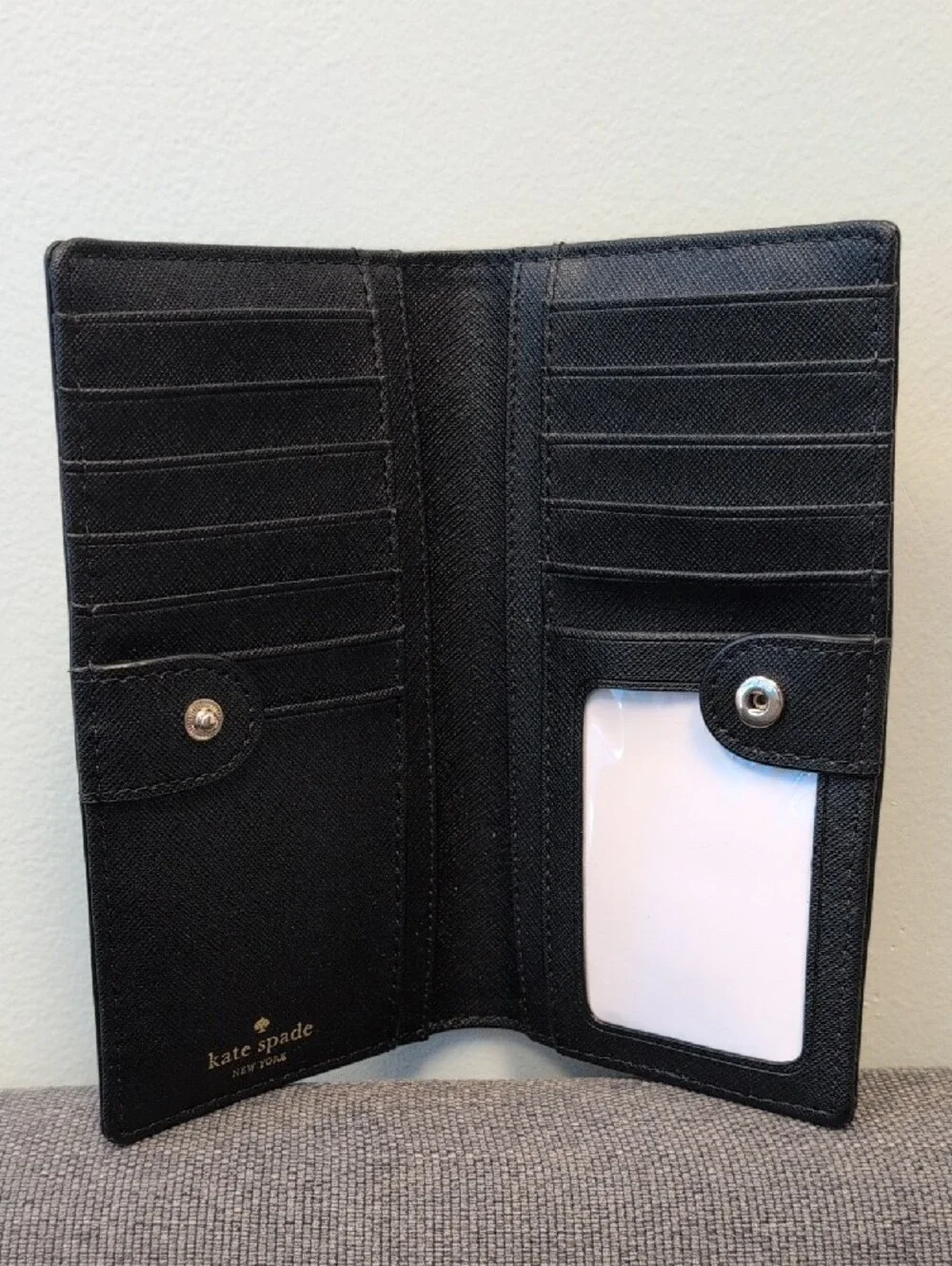 kate spade Black Saffiano Bow Wallet with Crystal Studs